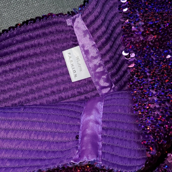 SOLD Purple Sequin Shorts - Picture 4 of 5